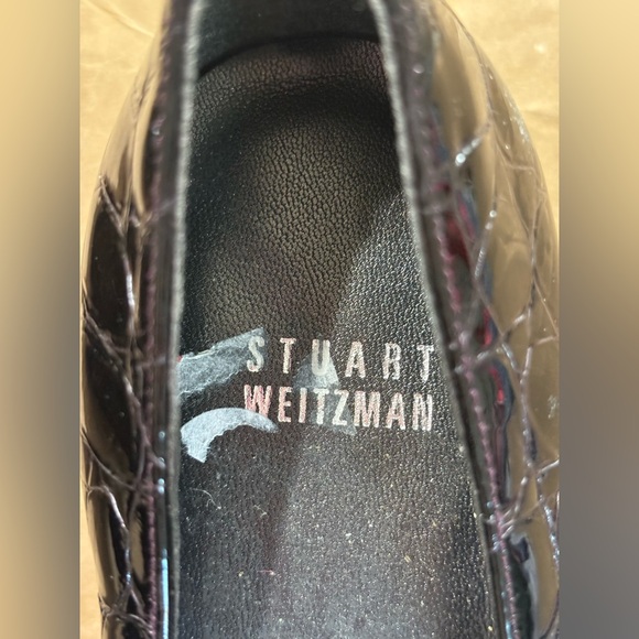 Stuart Weitzman Women’s Croc Embossed Black Leather Block Heel Pump Buckle Sz 8